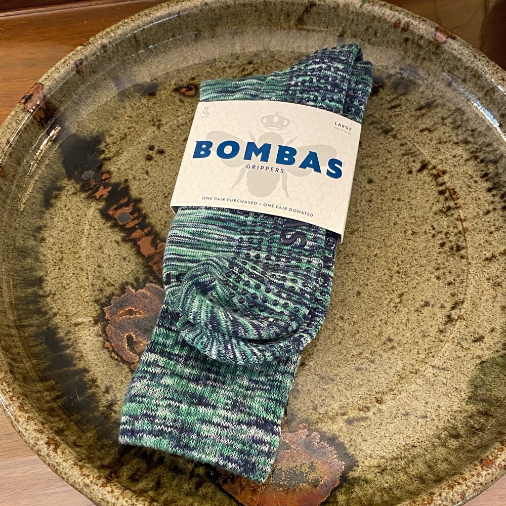 Bombas Women’s or Men's Multicolor/Green Calf Height Gripper Socks